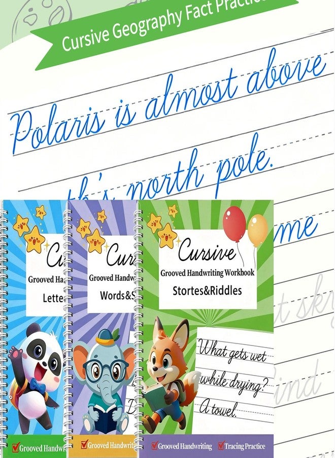 AALGO 3 Pack Magic Grooved Cursive Handwriting Workbook,Reusable Cursive Tracing Book,Cursive Writing Practice Book for Kids 5-12 to Master Letters,Words & Sentences - Image 1
