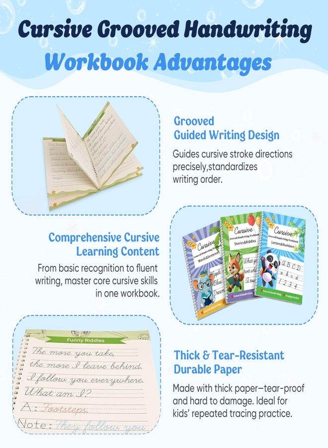 AALGO 3 Pack Magic Grooved Cursive Handwriting Workbook,Reusable Cursive Tracing Book,Cursive Writing Practice Book for Kids 5-12 to Master Letters,Words & Sentences - Image 5