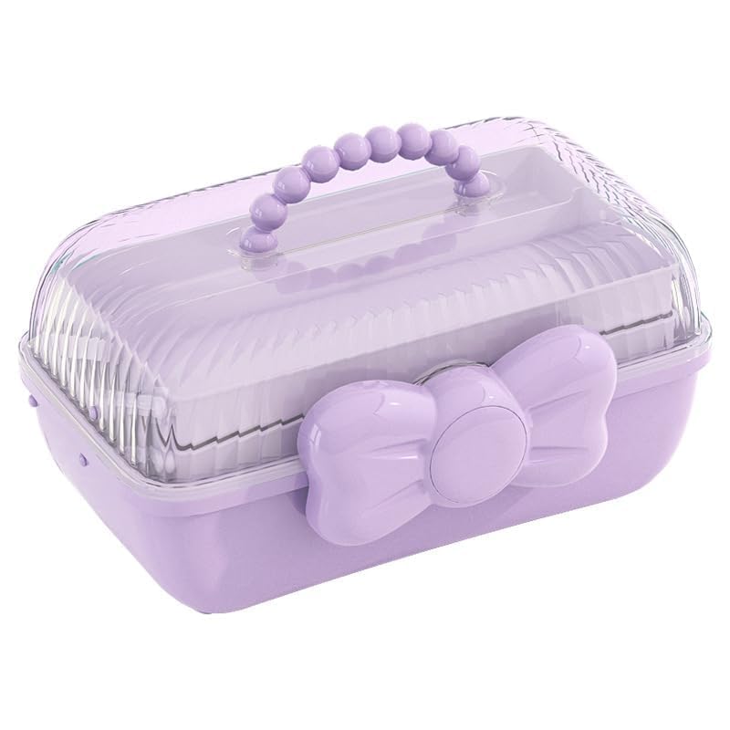 WHISKET- Cute Girls Hair Accessories Storage Box with Fold Tray and Handle,Ideal for Art & Crafts,Toys,Sewing Supplies,Jewelry and Tools,Storage with Dual Trays,Elegant. (PURPLE) - Image 1