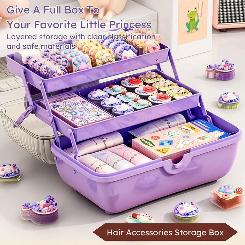 WHISKET- Cute Girls Hair Accessories Storage Box with Fold Tray and Handle,Ideal for Art & Crafts,Toys,Sewing Supplies,Jewelry and Tools,Storage with Dual Trays,Elegant. (PURPLE) - Image 4