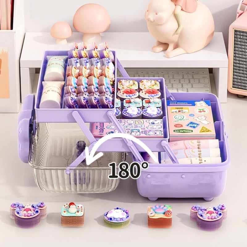 WHISKET- Cute Girls Hair Accessories Storage Box with Fold Tray and Handle,Ideal for Art & Crafts,Toys,Sewing Supplies,Jewelry and Tools,Storage with Dual Trays,Elegant. (PURPLE) - Image 5