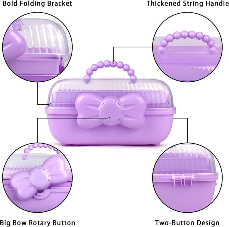 WHISKET- Cute Girls Hair Accessories Storage Box with Fold Tray and Handle,Ideal for Art & Crafts,Toys,Sewing Supplies,Jewelry and Tools,Storage with Dual Trays,Elegant. (PURPLE) - Image 2