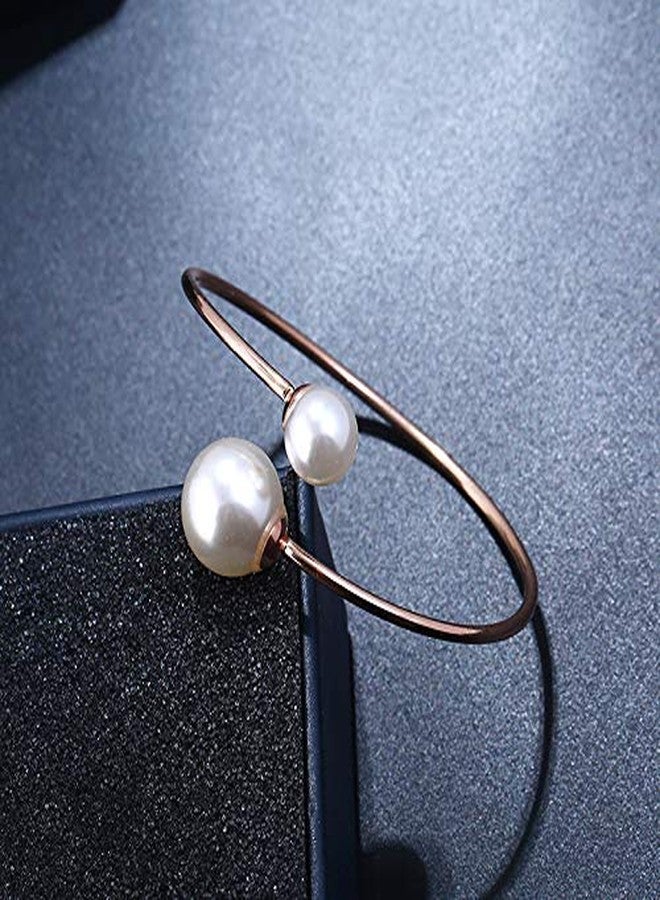ASHMITA Rose Gold Bangle for Women Shell Pearl Cuff Fashion Bracelet Adjustable - Image 5