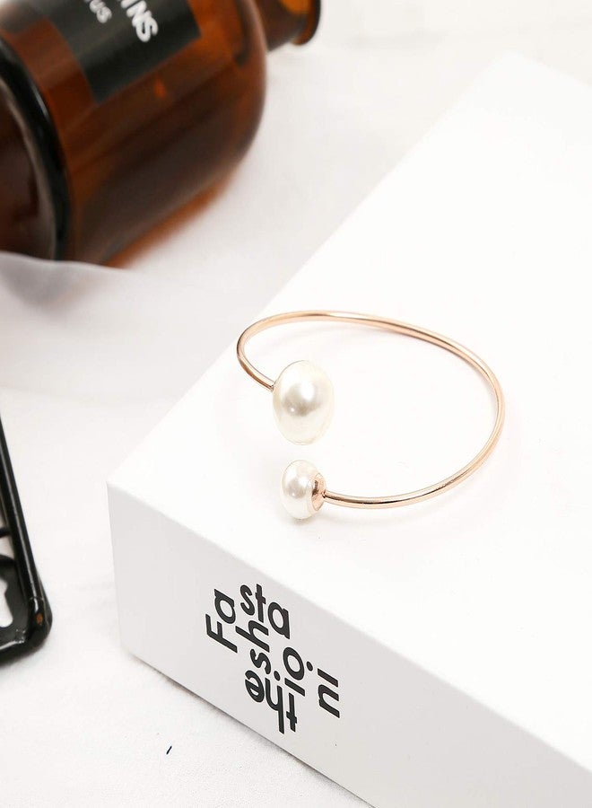 ASHMITA Rose Gold Bangle for Women Shell Pearl Cuff Fashion Bracelet Adjustable - Image 4