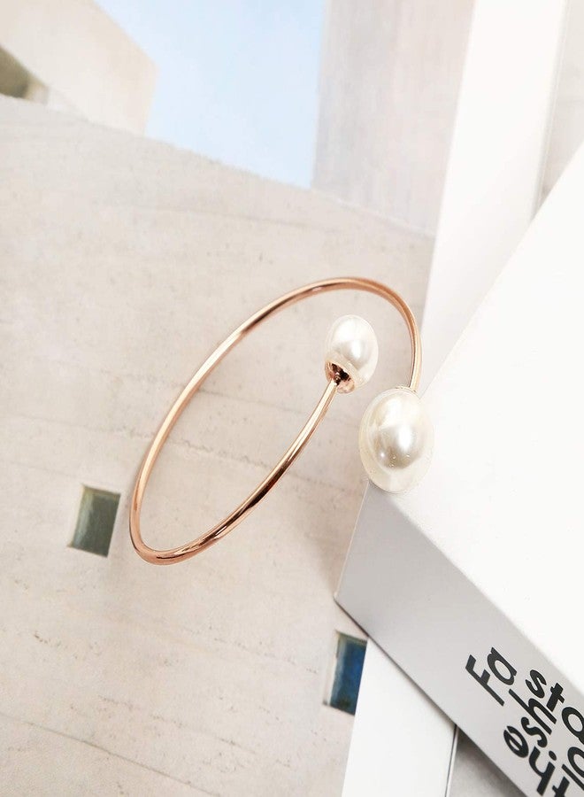 ASHMITA Rose Gold Bangle for Women Shell Pearl Cuff Fashion Bracelet Adjustable - Image 3