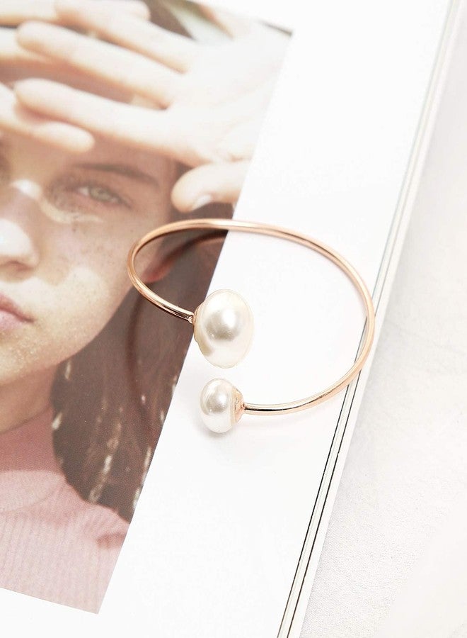ASHMITA Rose Gold Bangle for Women Shell Pearl Cuff Fashion Bracelet Adjustable - Image 2
