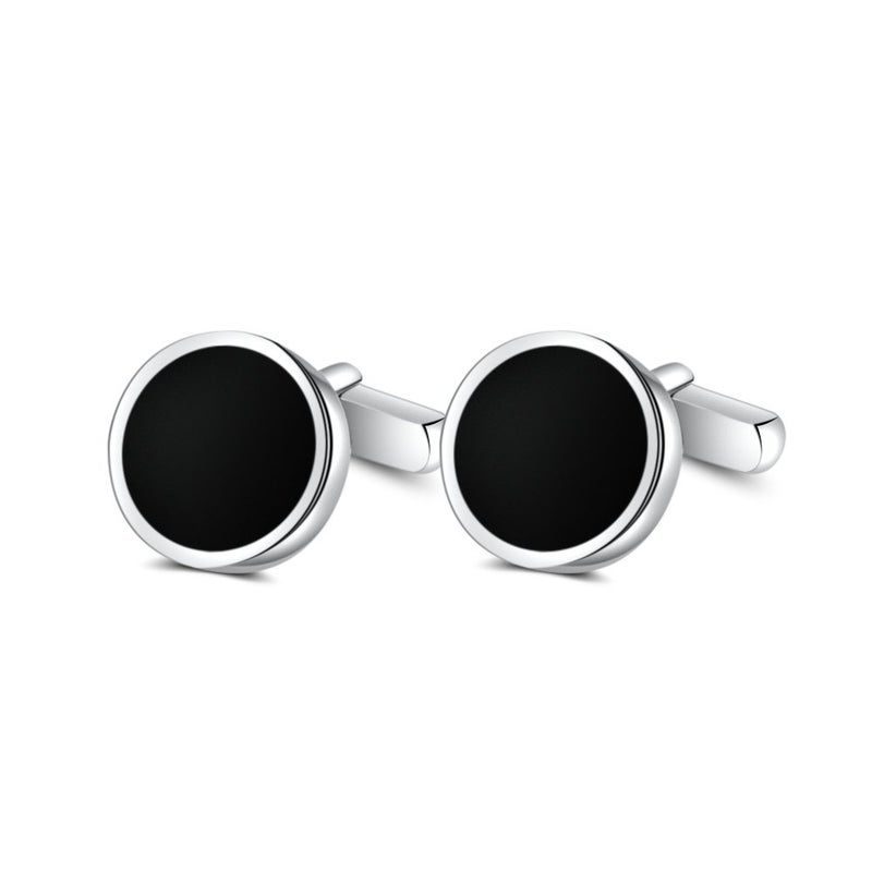 MERIT OCEAN Mens Onyx Cufflinks and Studs Set Silver Black Cufflinks for Men Tuxedo Shirts Business Wedding Gift - Image 5