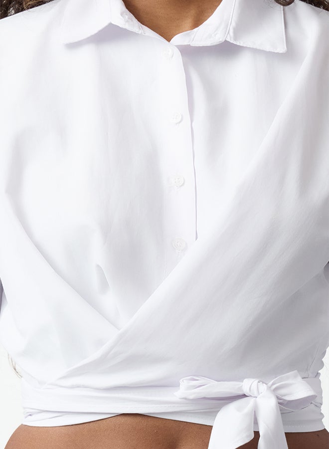 trendyol White Tie Detail Regular Regular Pattern Woven Shirt TWOAW25GO00067 - Image 4