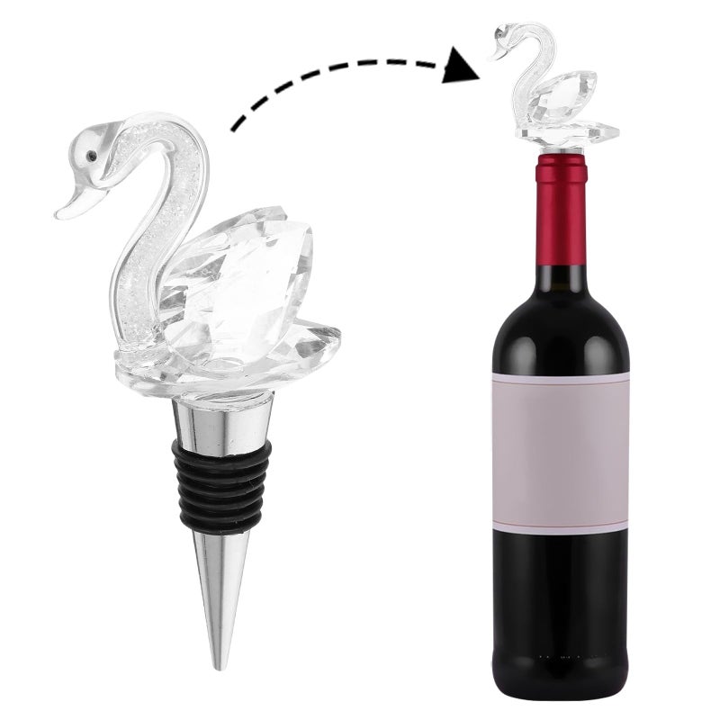 Crystal Swan Wine Bottle Stoppers Set Airtight Seal Reusable for Wedding Party - Image 4