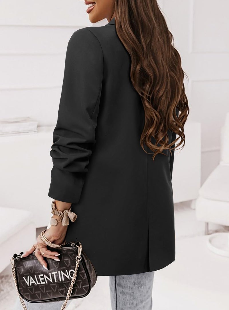 CRAZY GRID Women Business Casual Blazer Jacket Fashion Work Professional Suit Jacket Ladies Dressy Buttons Formal Office Blazer L Black - Image 5