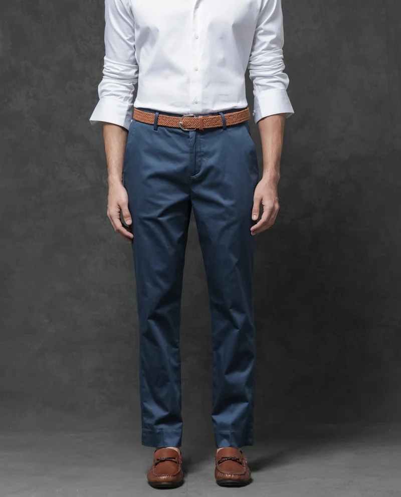Rare Rabbit Rare Rabbit Mens Comotel Teal Cotton Linen Satin Stretch Regular Fit Mid Rise Solid Trousers