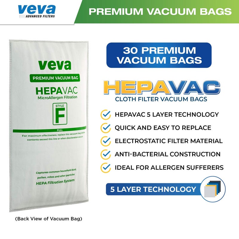 VEVA 30 Pack HEPA Filter Bags Style F for Kirby Vacuum 204811, 204814, 205811, Avalir I, II, Sentria I, II, Ultimate G, Diamond, G3, G4, G5, G6, G7 - Image 2