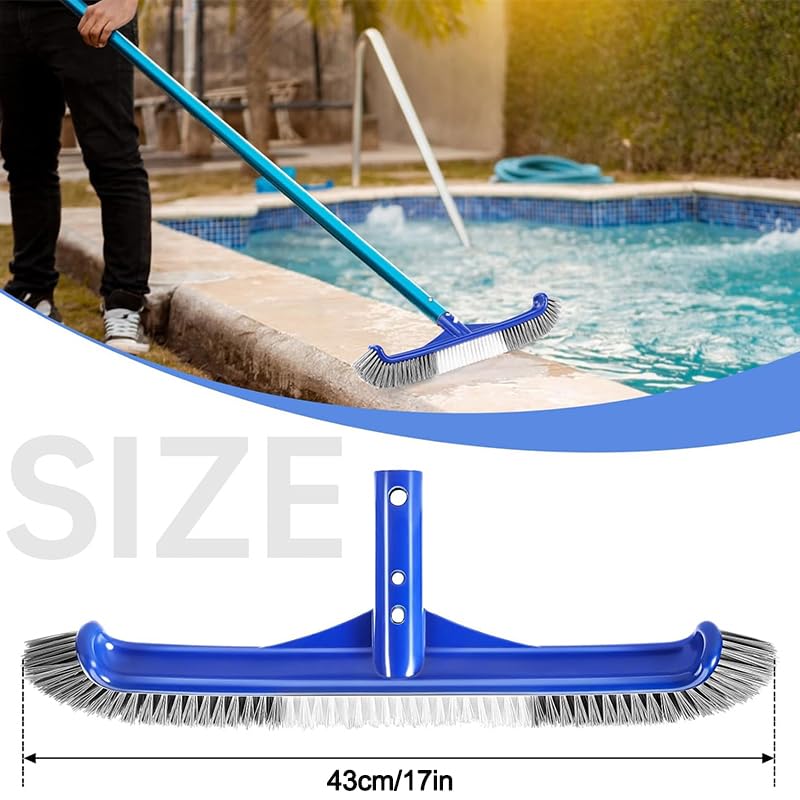 Unipool Pool Brush Head, 17" Pool Brushes for Cleaning Pool Walls, Curved Ends High-Efficiency Pool Scrub Brush,Premium Nylon Bristles Pool Brush with EZ Clip - Image 2