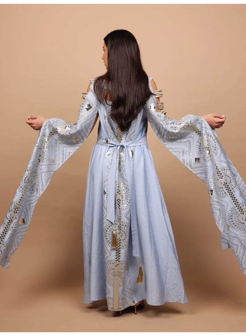 Ikkxa  IKKXA Sage Scalloped Embroidered Jalabiya IK1111 Blue for Women | Best Price UAE