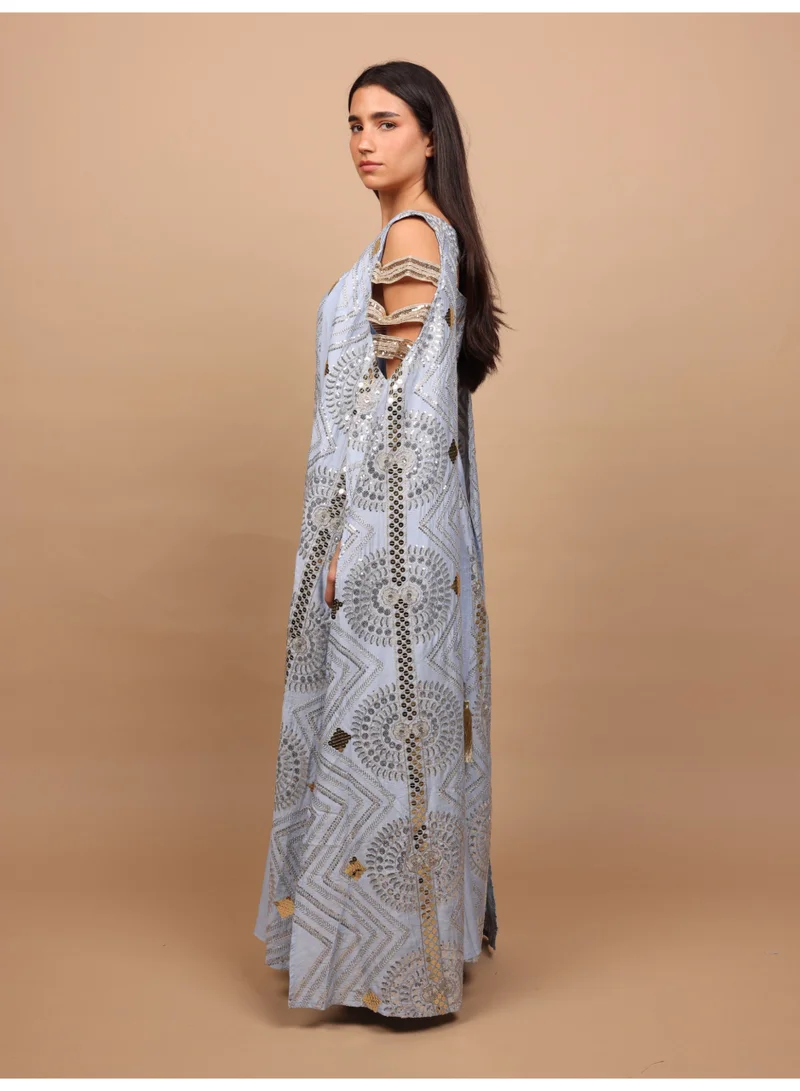 Ikkxa  IKKXA Sage Scalloped Embroidered Jalabiya IK1111 Blue for Women | Best Price UAE