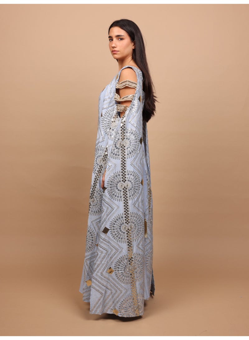 IKKXA Sage Scalloped Embroidered Jalabiya IK1111 Blue - Image 4