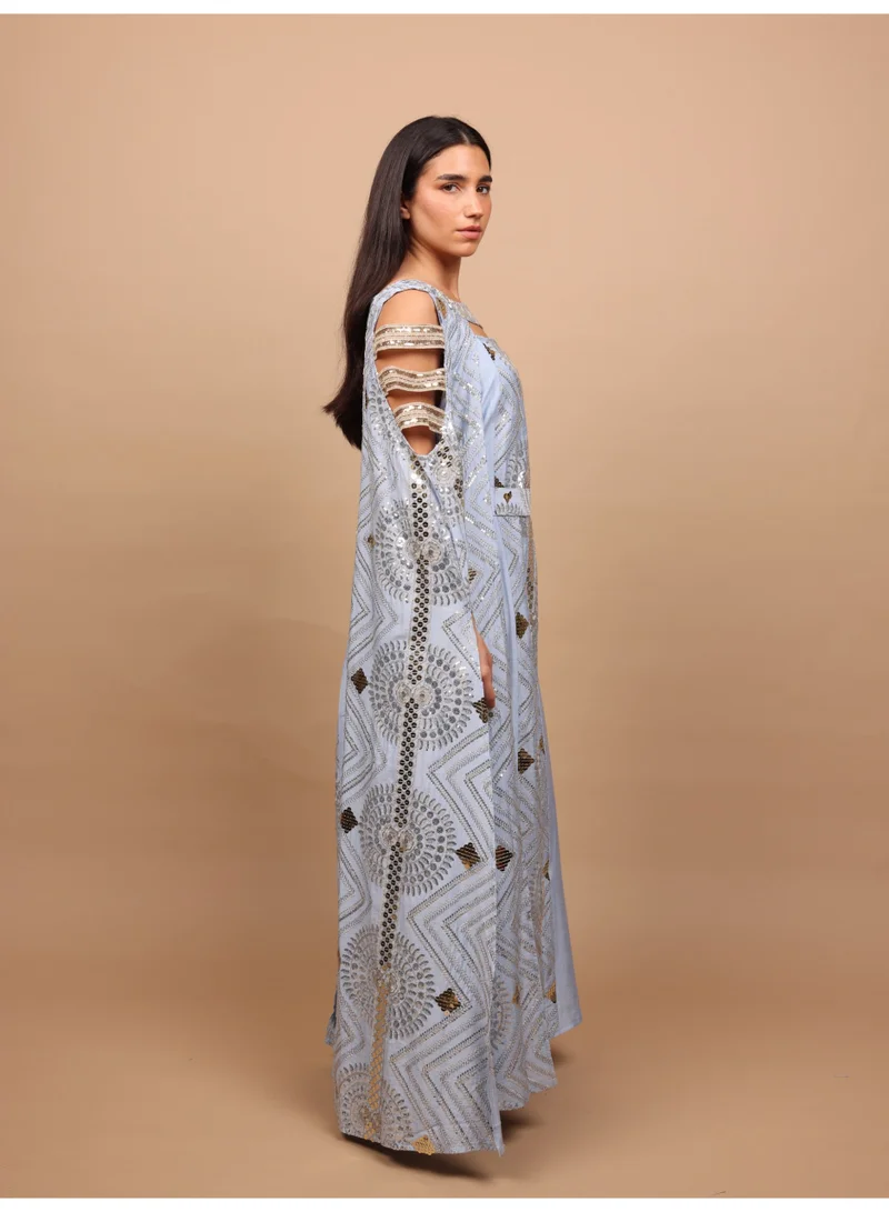 Ikkxa  IKKXA Sage Scalloped Embroidered Jalabiya IK1111 Blue for Women | Best Price UAE