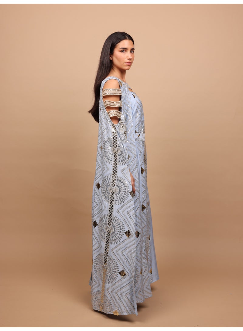 IKKXA Sage Scalloped Embroidered Jalabiya IK1111 Blue - Image 3