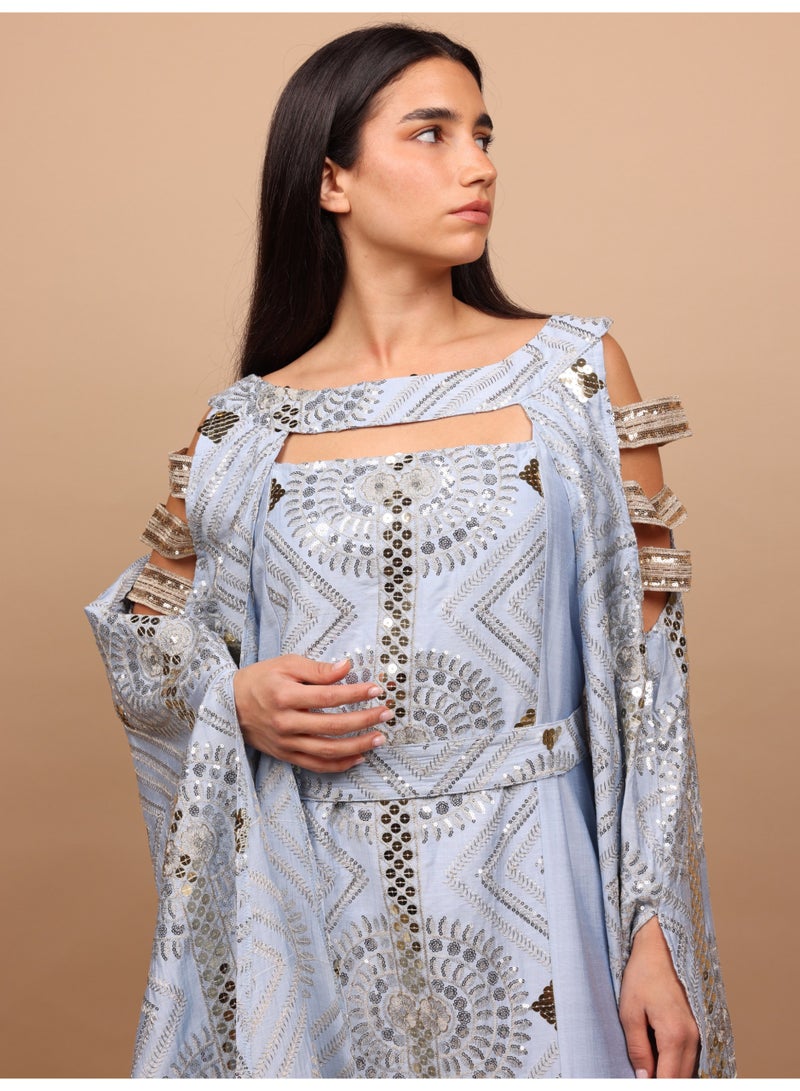 IKKXA Sage Scalloped Embroidered Jalabiya IK1111 Blue - Image 2