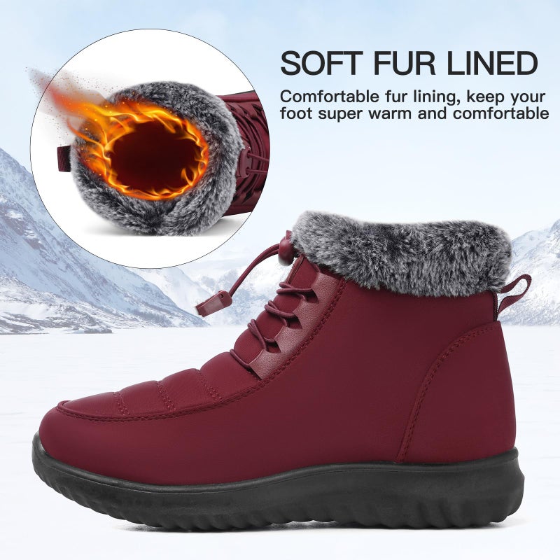 SHIBEVER Snow Boots for Women Winter: Fur Lined Warm Ankle Boots - Cold Weather Water Resistant Outdoor Zipper Snow Shoes Red Size 8 - Image 5