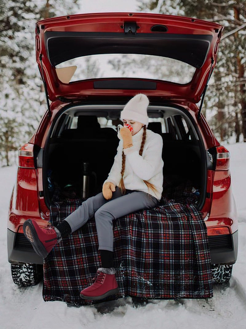 SHIBEVER Snow Boots for Women Winter: Fur Lined Warm Ankle Boots - Cold Weather Water Resistant Outdoor Zipper Snow Shoes Red Size 8 - Image 4