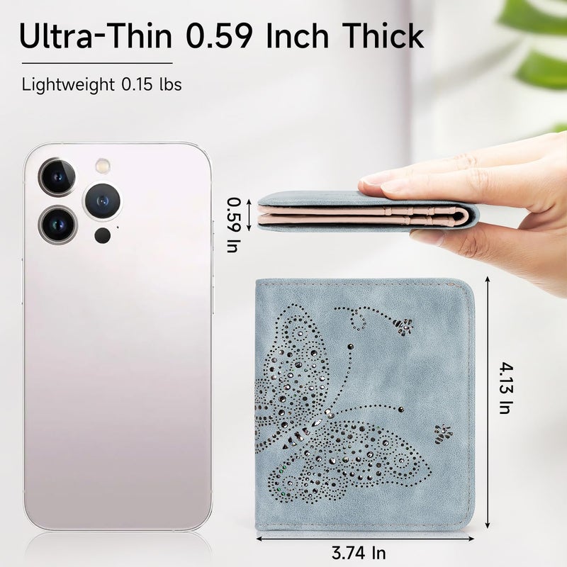 KITEVIUN Small RFID Wallet Women Ultra Thin Slim Womens Wallet Mini Compact Bifold Pocket Ladies Wallets for Women BLUE - Image 2
