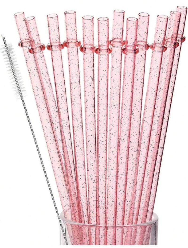 2pcs pink shimmer reusable plastic straws 9 inches long fits 24oz-30oz tumbler stanley cup - Image 1
