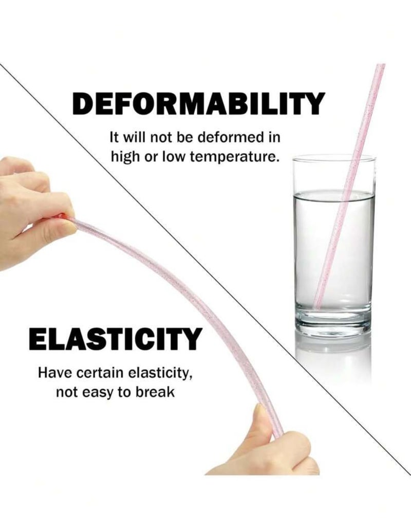 2pcs pink shimmer reusable plastic straws 9 inches long fits 24oz-30oz tumbler stanley cup - Image 2