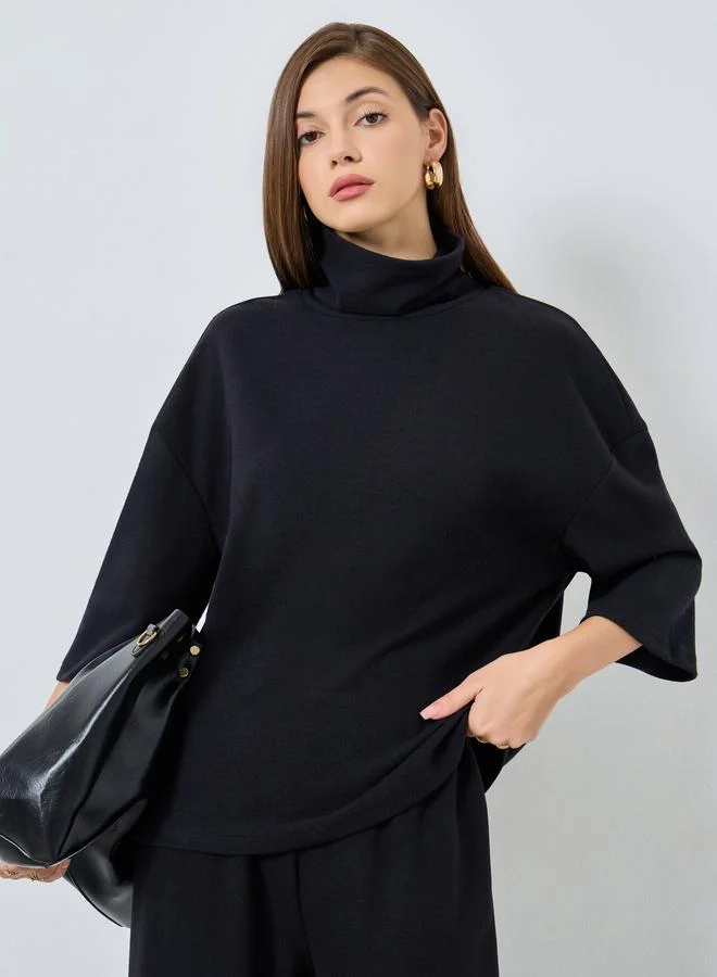 Styli Styli Black Oversized Winter Knit Top and Pants Co-Ords