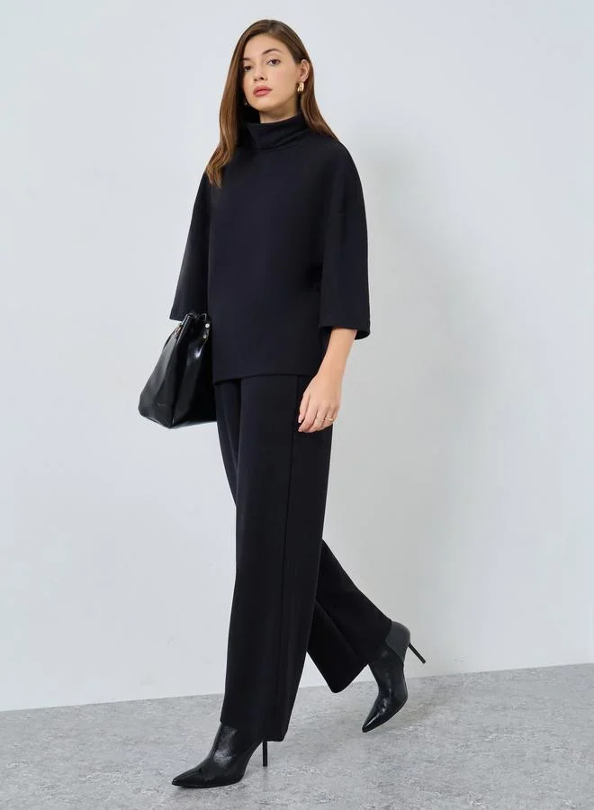 Styli Styli Black Oversized Winter Knit Top and Pants Co-Ords