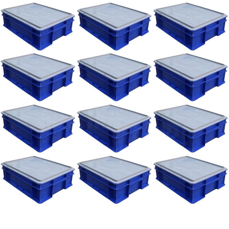 SINGHAL SINGHAL Plastic Crate 300x200x100 MM With Lid Pack of 12 Multipurpose Heavy Duty Portable Crates for storage Shelf Basket for Large Storage Bin Vegetable Fruit Milk  - Image 1