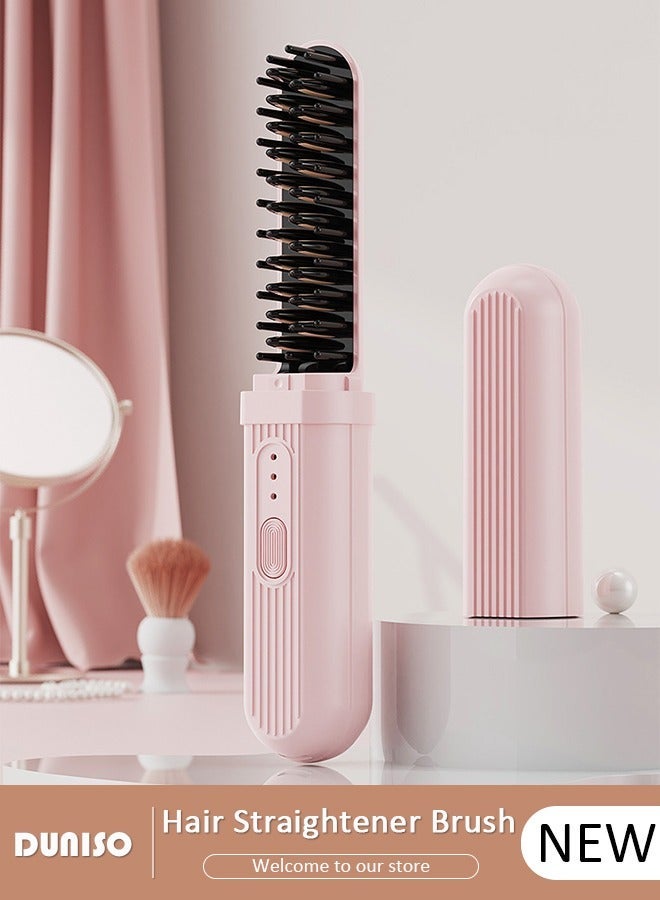 DUNISO Cordless Ion Hair Straightener, Portable Anti-Scald Straightener Brush for Type-c Charging, Hairproof Hair Straightener Comb, Lightweight Dust proof design Straightener with 3 Temp Settings for Travel, Home, Business - Image 1