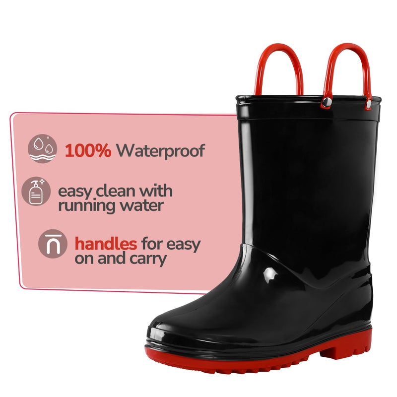 K KomForme Girls Boys Rain Boots Waterproof with Easy on Handles for Toddler/Little Kid/Big Kid - Image 2