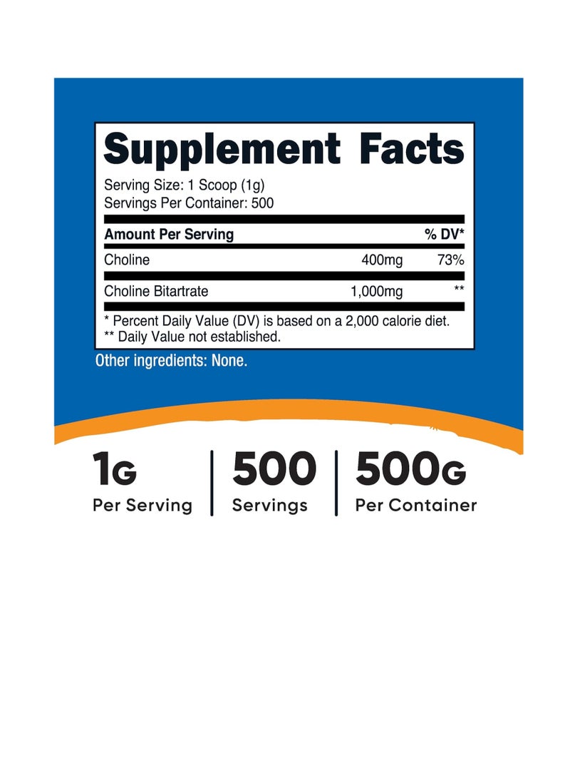 Nutricost Pure Choline Bitartrate Powder 500 Grams - Image 2