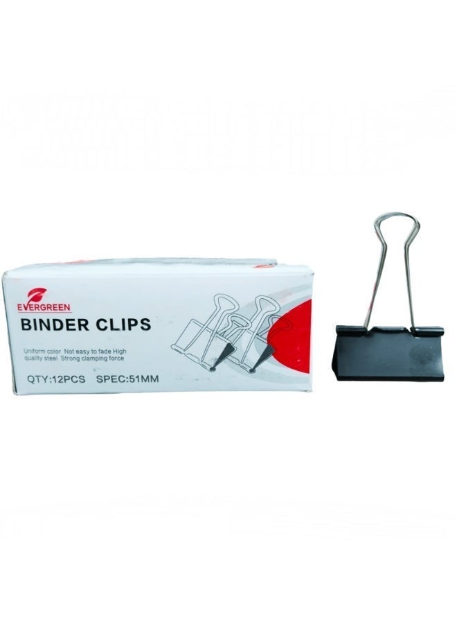 EVERGREEN binder clips 1 pack 12 pcs , 51 mm size, black - Image 1