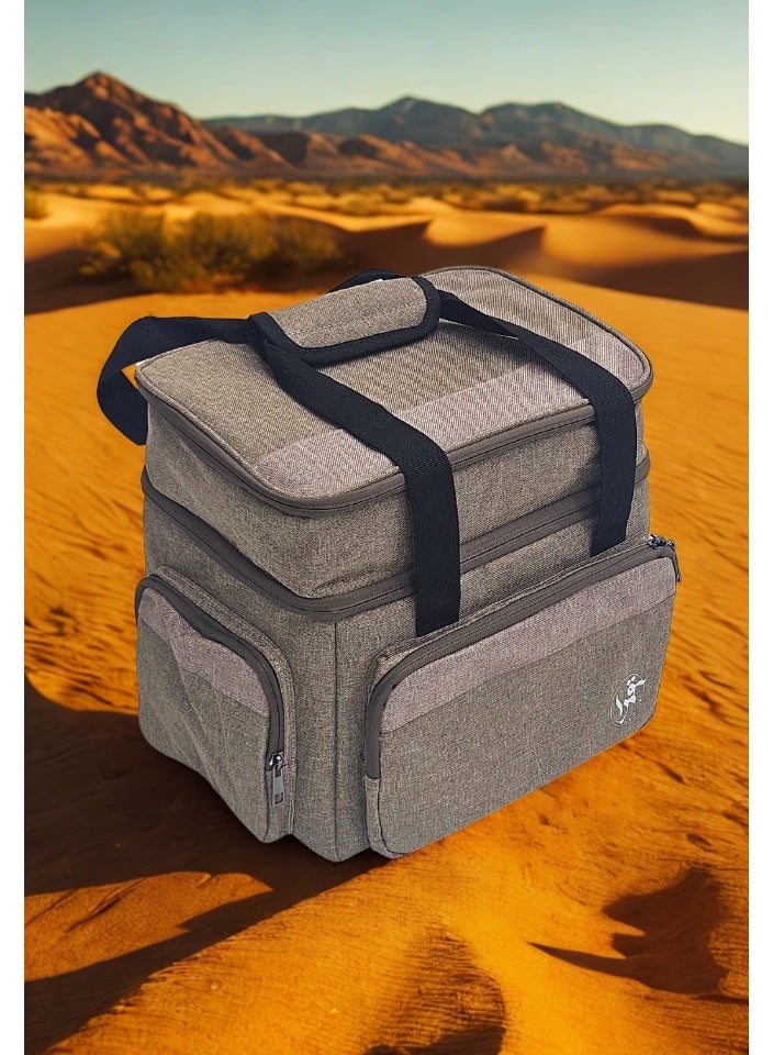 قمرا شنطة / حقيبة تخييم وسفر نظام طابقين – متعددة الجيوب ومبطنة من الداخل، مصنوعة من قماش اكسفورد متين ومقاوم للماء، مثالية لتنظيم الأغراض أثناء الرحلات والتخييم (28×20×28سم) - Image 2