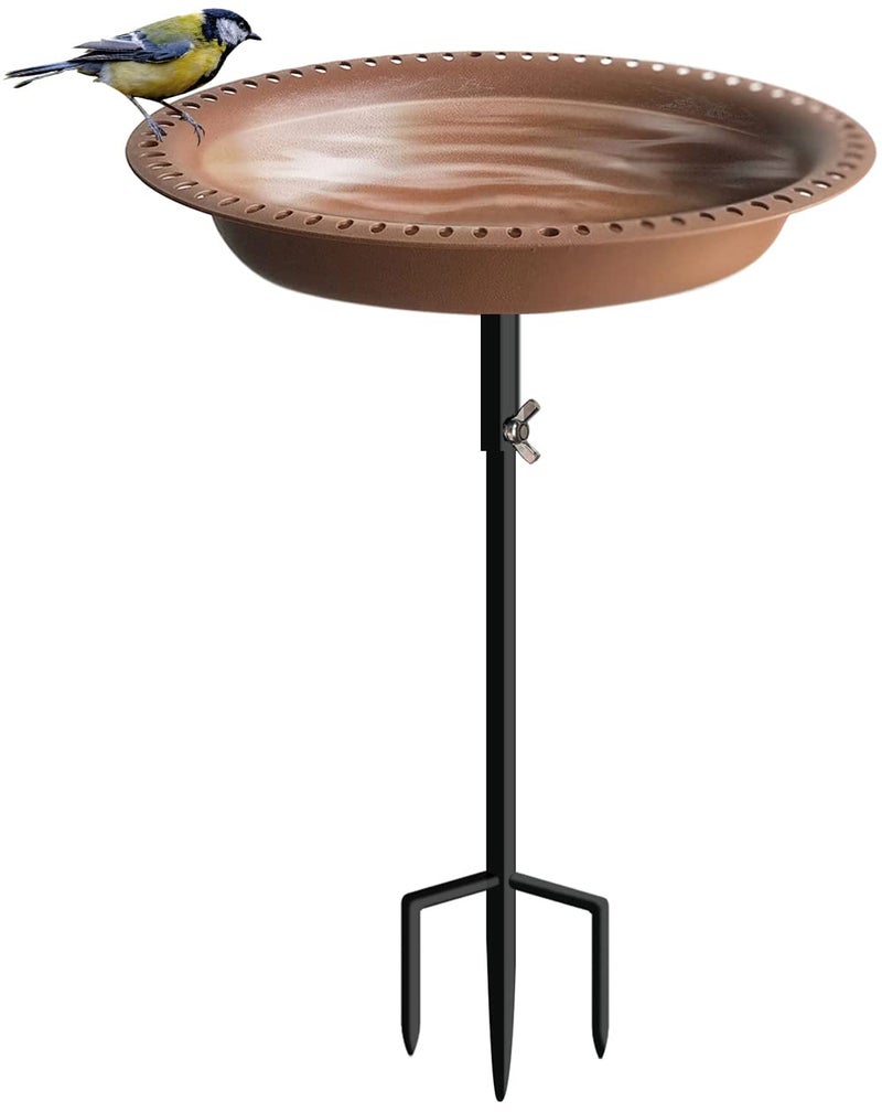 Koutemie 1-¼ Gallon Detachable Free Standing Garden Bird Bath Bird Feeder Bowl with Metal Stake for Outdoor, Deep Brown, 29 Inch - Image 1