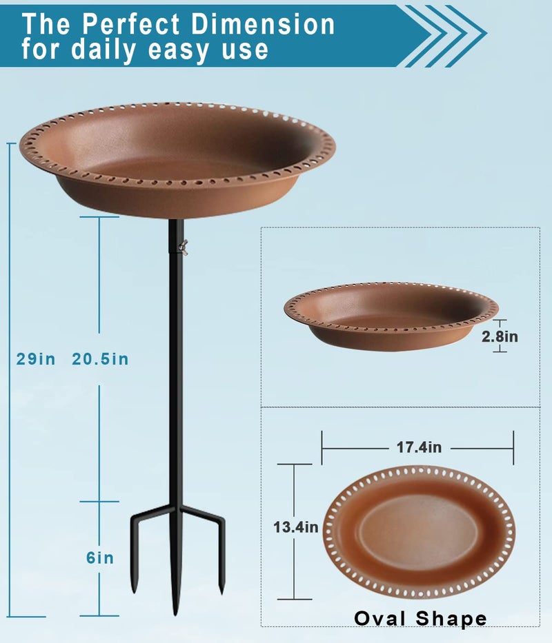 Koutemie 1-¼ Gallon Detachable Free Standing Garden Bird Bath Bird Feeder Bowl with Metal Stake for Outdoor, Deep Brown, 29 Inch - Image 2