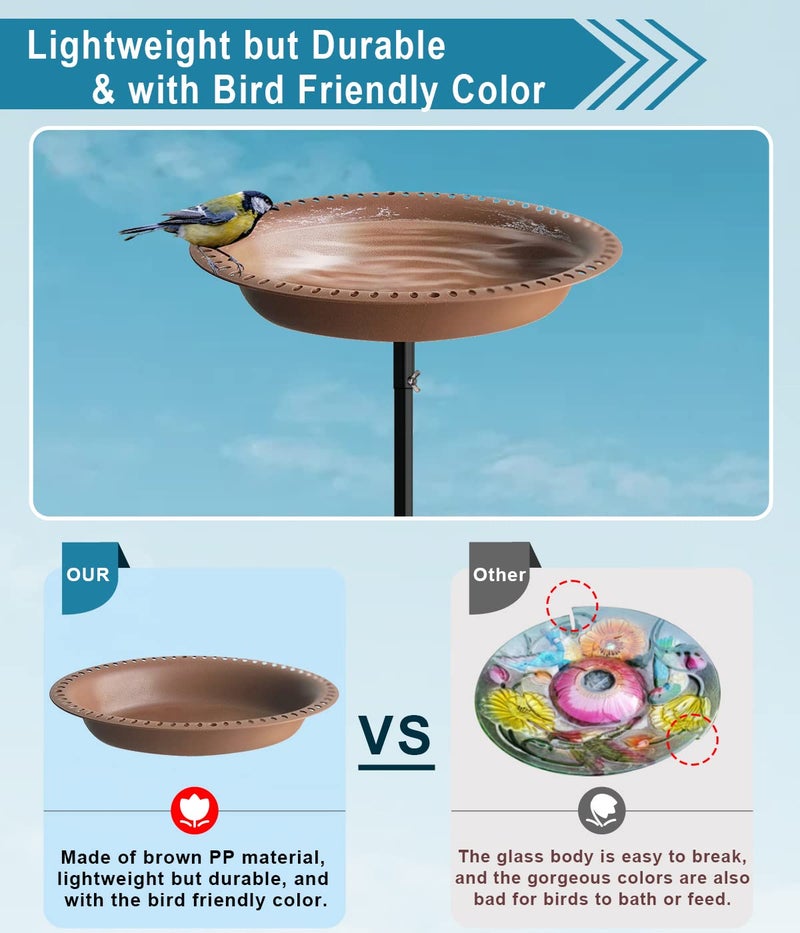 Koutemie 1-¼ Gallon Detachable Free Standing Garden Bird Bath Bird Feeder Bowl with Metal Stake for Outdoor, Deep Brown, 29 Inch - Image 3