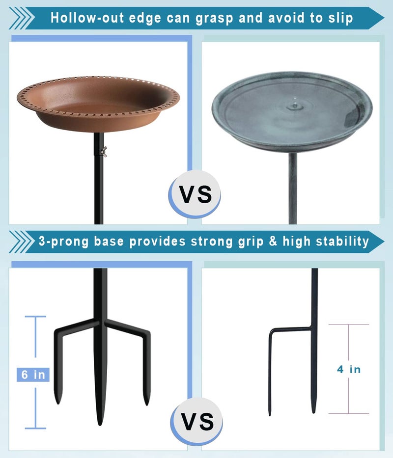 Koutemie 1-¼ Gallon Detachable Free Standing Garden Bird Bath Bird Feeder Bowl with Metal Stake for Outdoor, Deep Brown, 29 Inch - Image 5