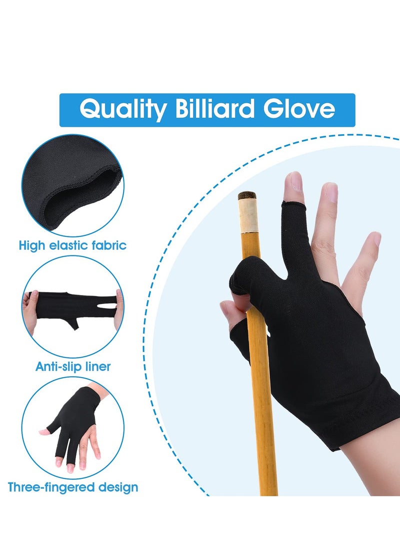SYOSI 8 Pcs 3 Fingers Pool Gloves Billiard Gloves Cue Shooter Pool Gloves Anti Skid Billiard Glove Left and Right Hand Shooters Snooker Cue Sport Glove for Women Men Billiard Shooters Accessories  - Image 2
