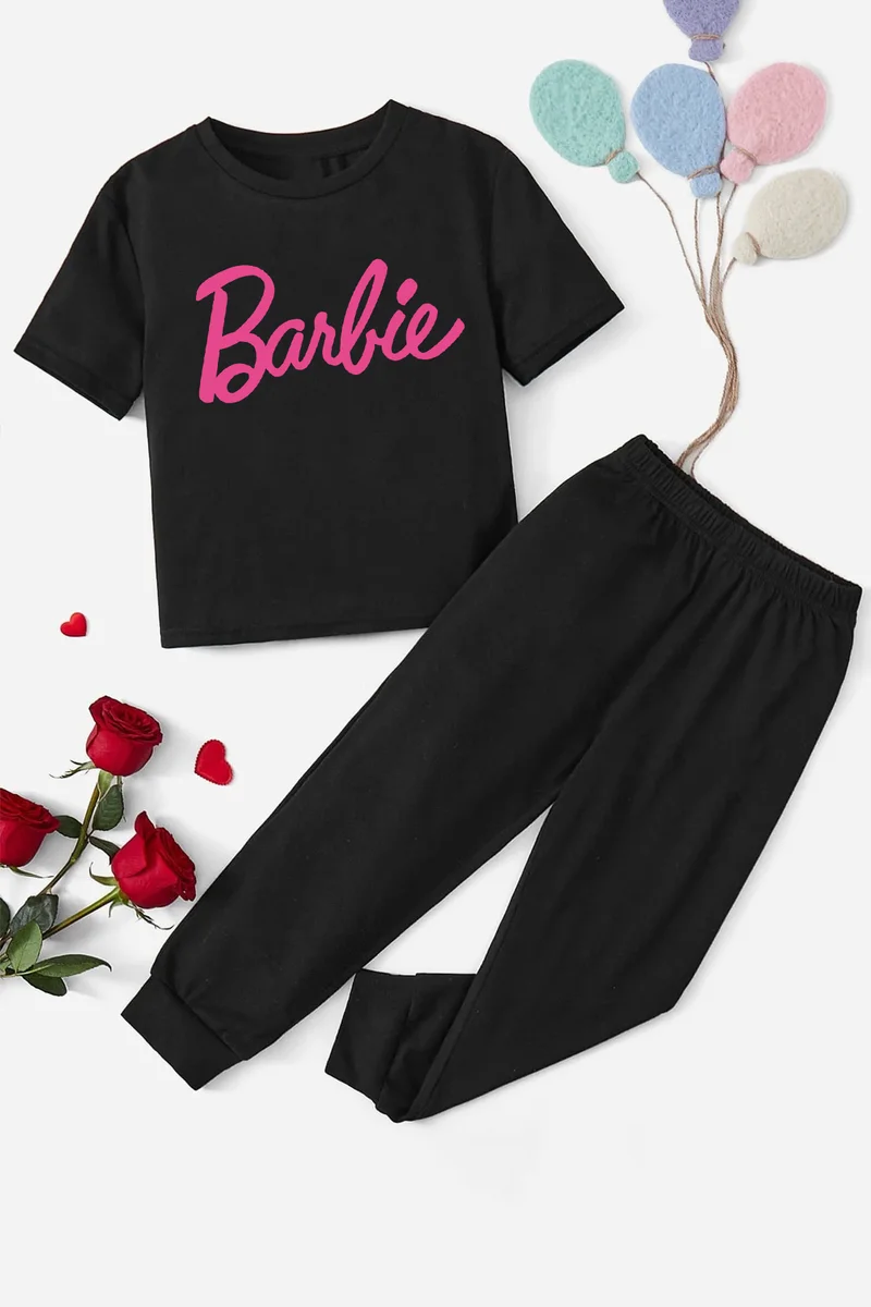 ONLYTRENDWEAR Childrens Barbie Bottom - Top Tracksuit Set 3-4 Years Old Black