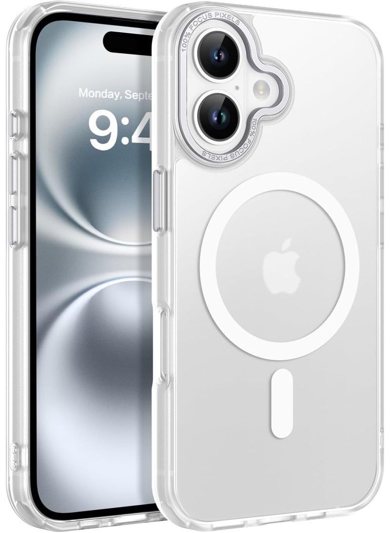 أكاليكس جراب مغناطيسي غير لامع لهاتف iPhone 16 Plus، حماية عالية الجودة من السقوط مع شريط مقاوم للصدمات، جراب خلفي شفاف غير لامع للهاتف (أبيض) - Image 1