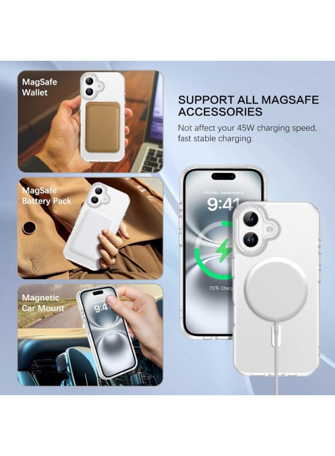 أكاليكس جراب مغناطيسي غير لامع لهاتف iPhone 16 Plus، حماية عالية الجودة من السقوط مع شريط مقاوم للصدمات، جراب خلفي شفاف غير لامع للهاتف (أبيض) - Image 3