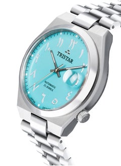Tristar NJ Series Men's Automatic Watch Blue Turqoise Arabic Dial Stainless Steel Bracelet Wrist Watch  - Image 2