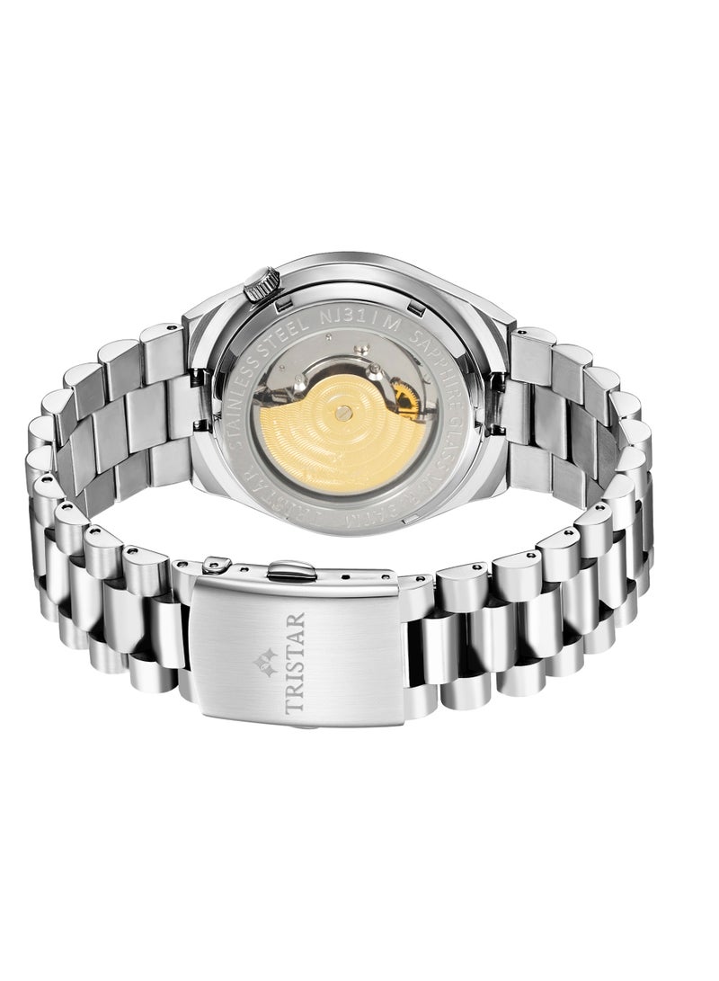 Tristar NJ Series Men's Automatic Watch Blue Turqoise Arabic Dial Stainless Steel Bracelet Wrist Watch - Image 4