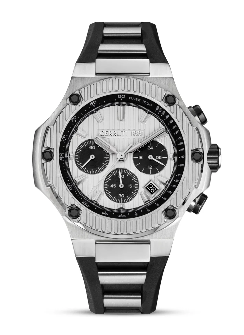 شيروتي 1881 Cerruti 1881 Lucardo Chronograph Watch for Men - Black and White Dial, Black Silicone Strap