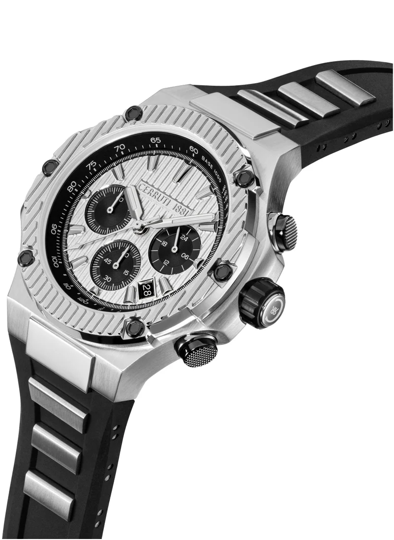 شيروتي 1881 Cerruti 1881 Lucardo Chronograph Watch for Men - Black and White Dial, Black Silicone Strap
