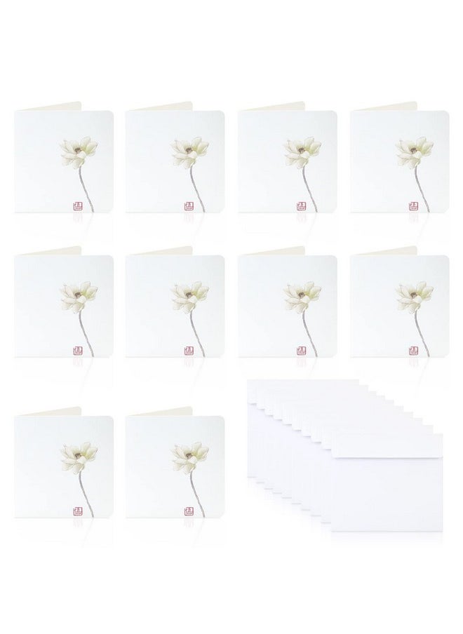 BangBoom BangBoom 10Pcs All Occasion Greeting Cards with Envelopes Blank Inside, Printable Botanical Notecard Set, 3x3In Simple Plain Half Fold Note Card Small, Vintage Stationary Card (Lotus)  - Image 1