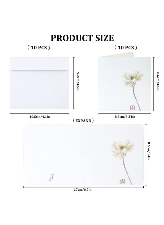 BangBoom BangBoom 10Pcs All Occasion Greeting Cards with Envelopes Blank Inside, Printable Botanical Notecard Set, 3x3In Simple Plain Half Fold Note Card Small, Vintage Stationary Card (Lotus)  - Image 2